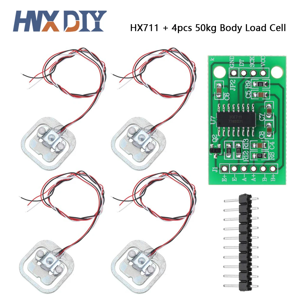 HX711 AD Module Body Load Cell Weighing Sensor Pressure Sensor+4Pcs 50kg Human Scale Load Cell Weight Sensors+Measurement Tools