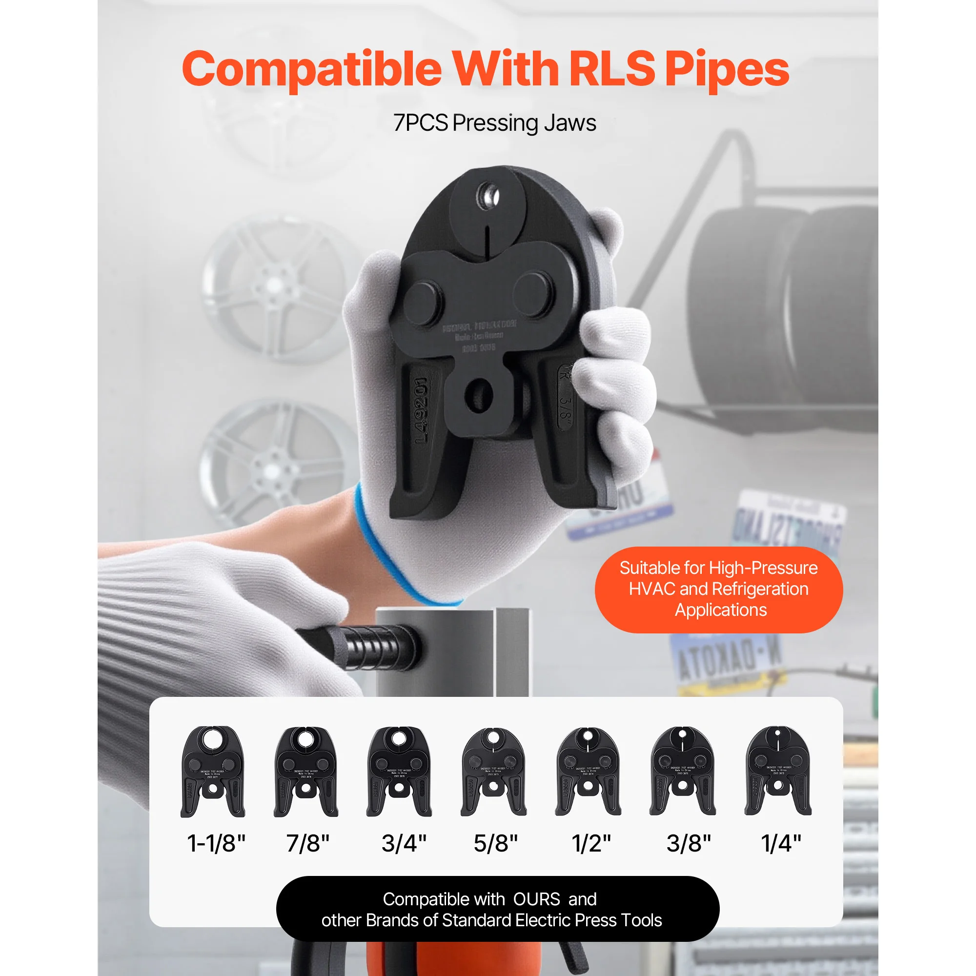 SucceBuy 7 PCS Pressing Jaws 1/4 in to 1-1/8 in for RLS Copper Pipes Suitable for High Pressure HVAC/R Applications - with Case