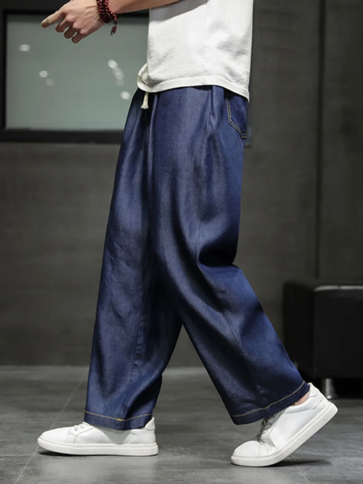 

Мужские джинсы Deep Blue Silk Denim, прямые, широкие, винтажные, оверсайз, износостойкая тонкая ткань, молодежный стиль