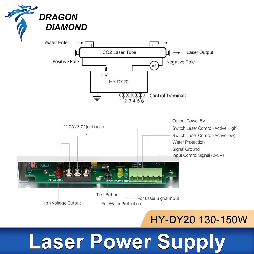 HY-DY20 150W Co2 Laser Voeding PSU 115/230V Voor RECI Z6/Z8 W6/W8 S6/S8 Laser Buis Graveer- en Snijmachine