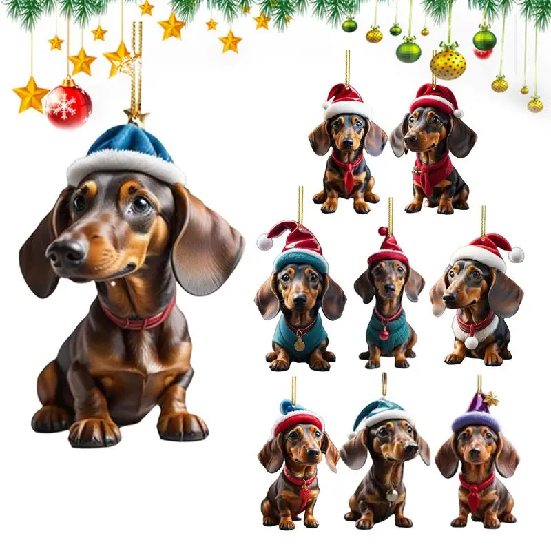 Cartoon Cute Dog Christmas Ornaments Fun Dachshund Dog Hanging Decoration Xmas Tree Graphic Design Pendant Holiday decor