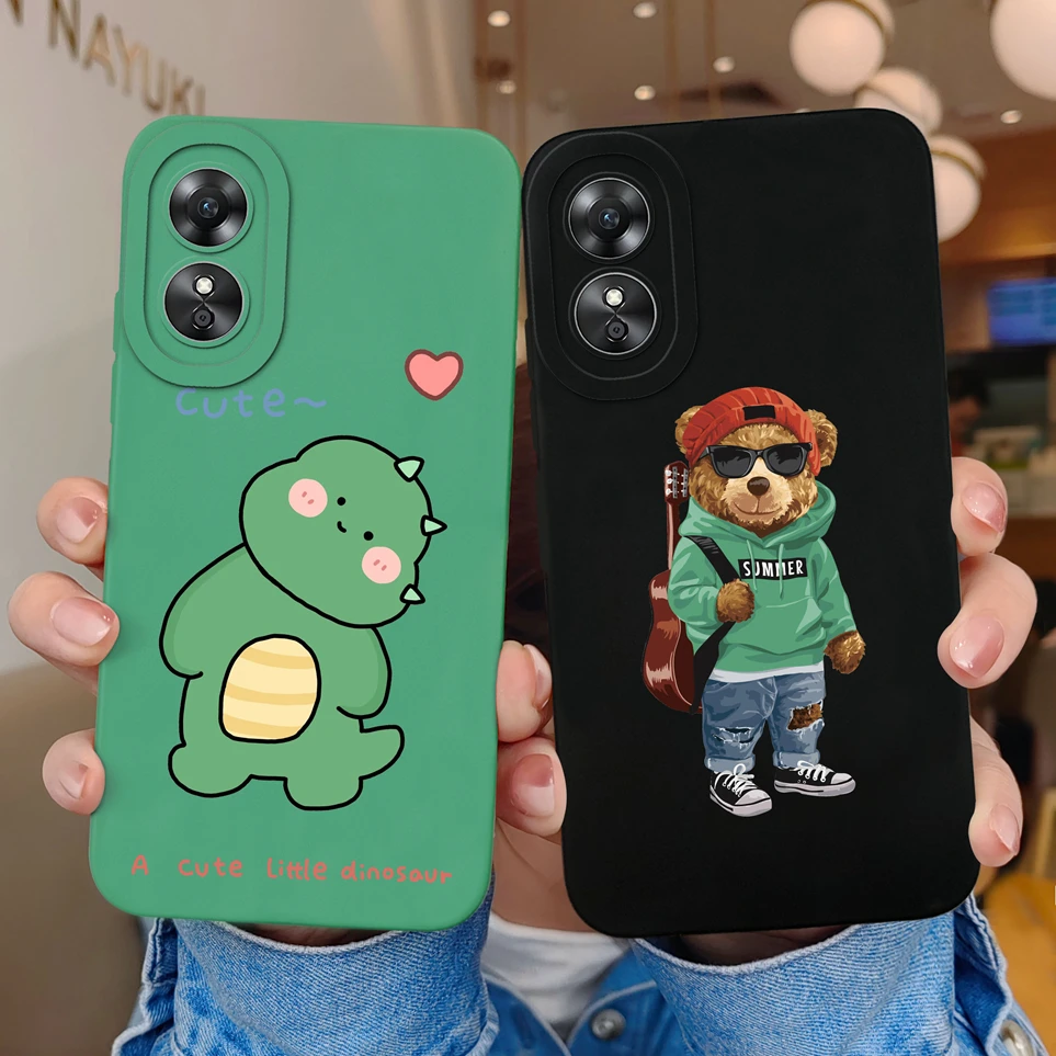 Case For Oppo A17 A17K 4G A16K A16E Cute Dinosaur Soft Silicone Back Cover Camera Protection Coque For A 17 A17K A16K A16E Funda