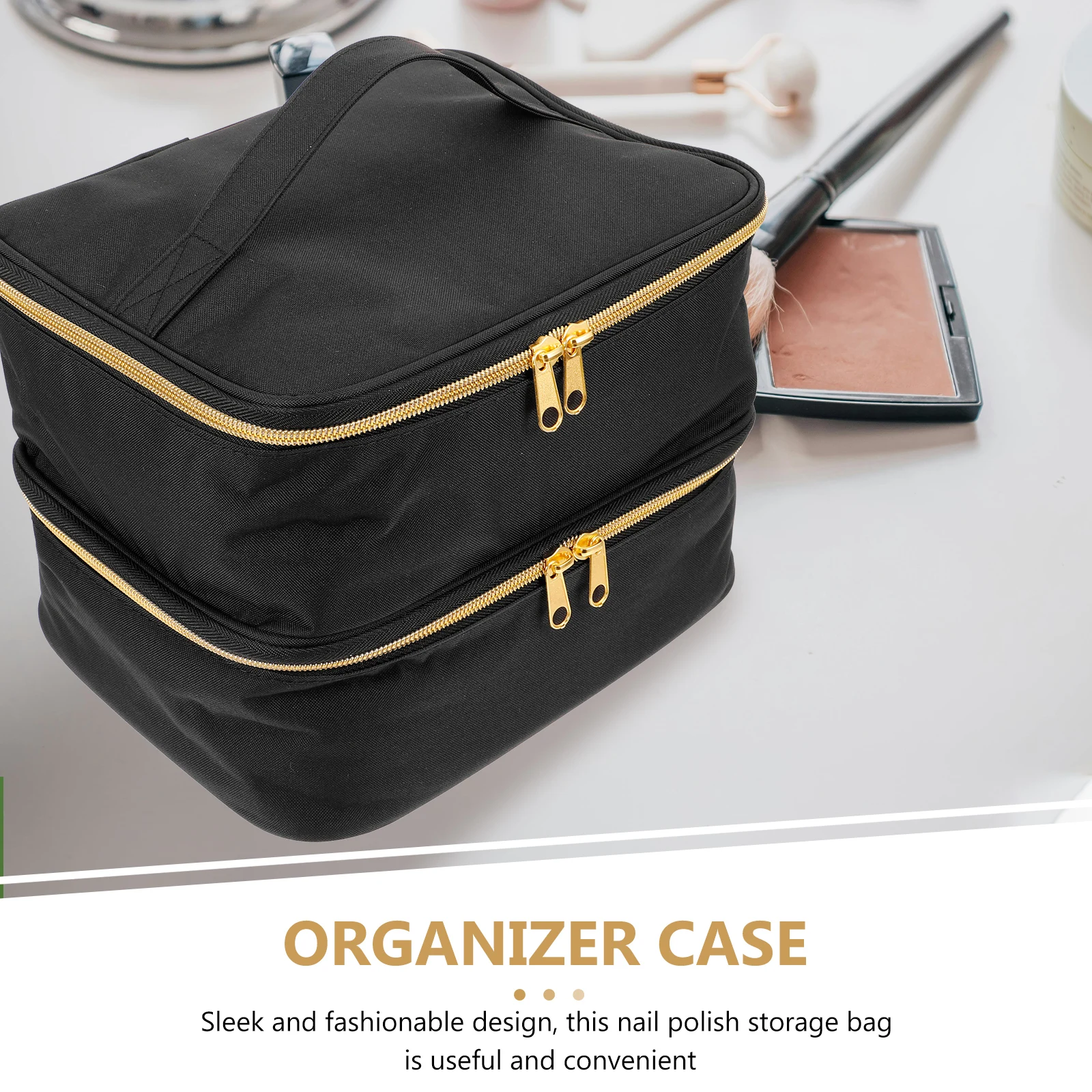 

Nail Polish Storage Bag Portable Pouch Carrying Case Double Layer ganizer Bag 30 Bottles Black Waterproof