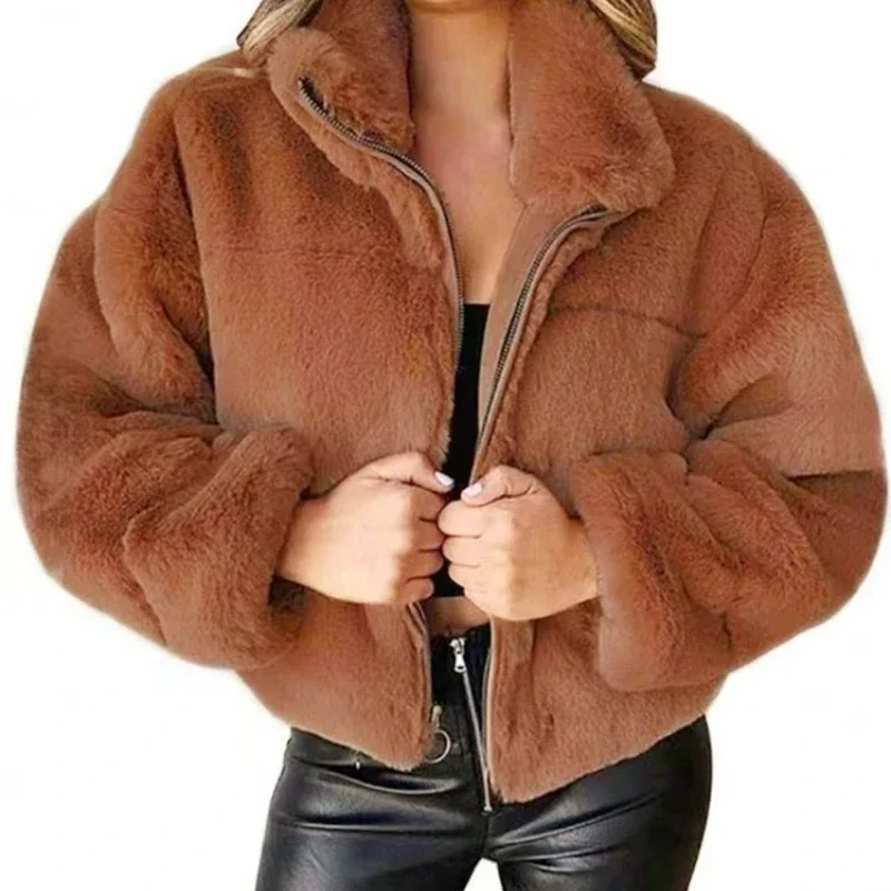 Pardessus court en fausse fourrure pour femme, veste d'optique, cardigan à fermeture éclair combinée, manteau chaud en peluche, respirant, automne, hiver, nouveau