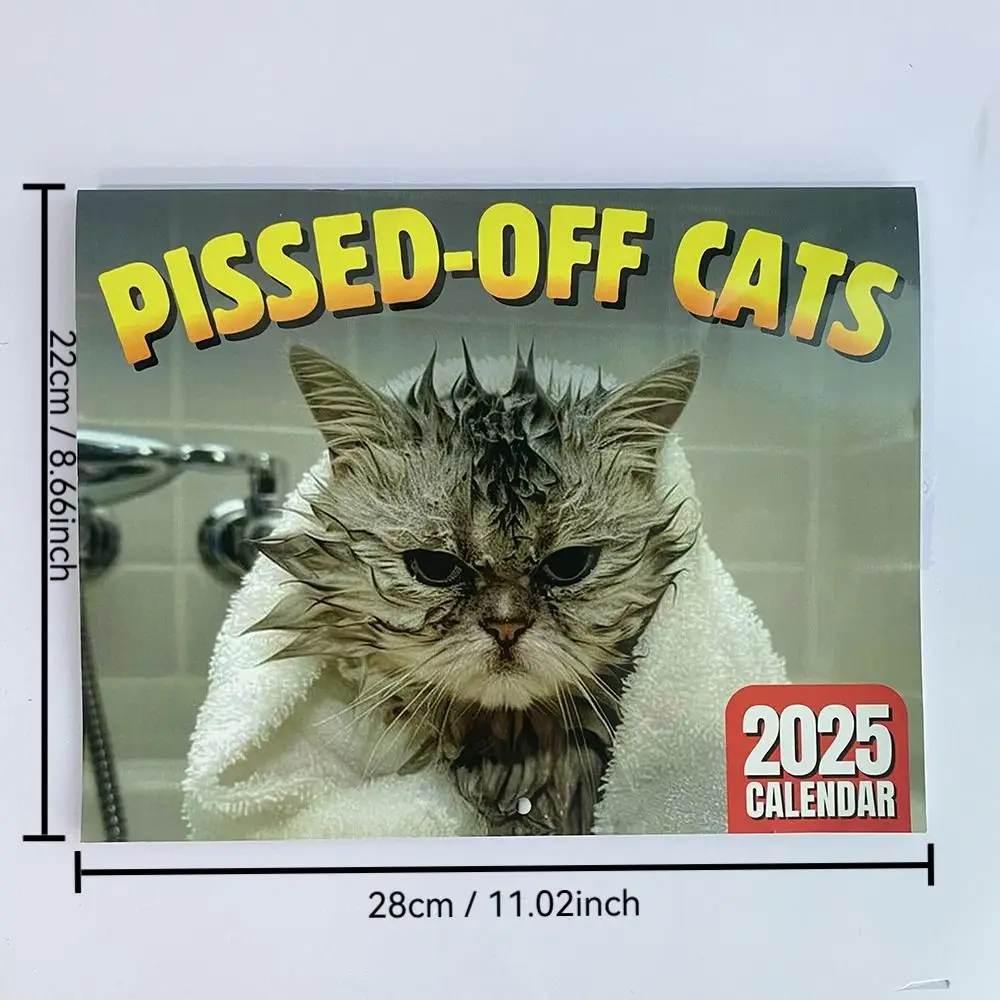 Kawaii 2025 Pissed-Off-Katzen-Kalender, niedlicher Katzenliebhaber-Wandkalender, kreativ, kann mit Bürobedarf feiern