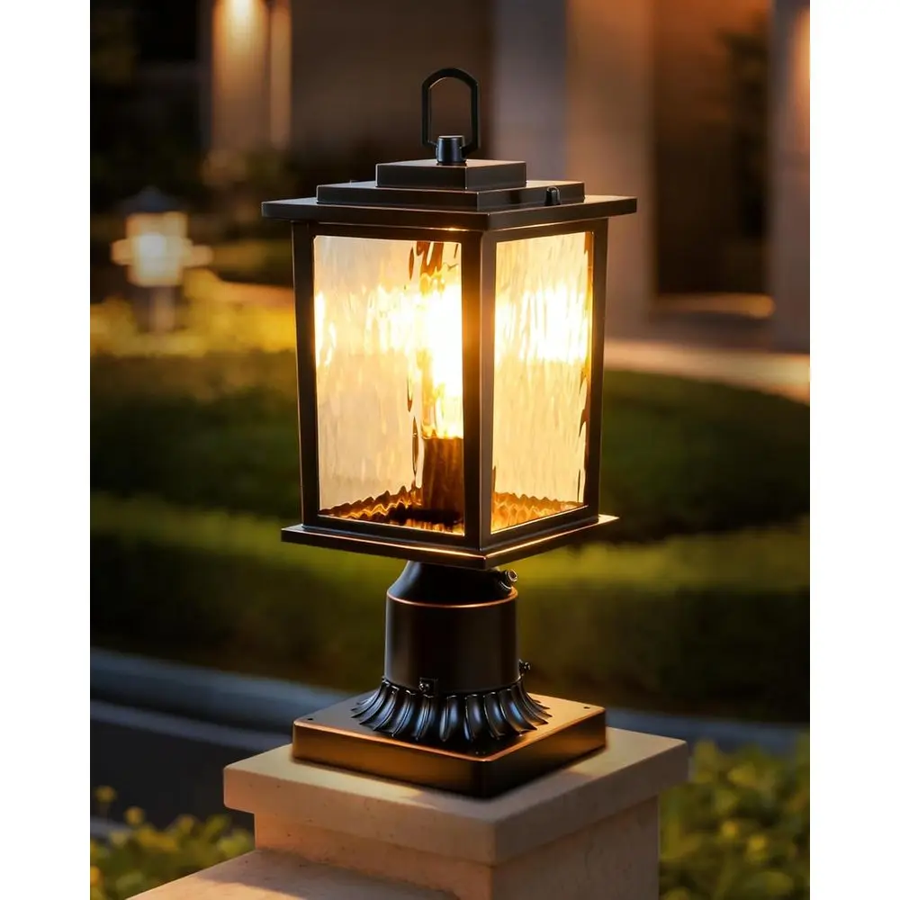 

Dusk to Outdoor Post Light, Oil-Rubbed Bronze Pole Lantern with Pier Mount Base, 16'' Hardwired Lamp Post Light ixture, Water Gl