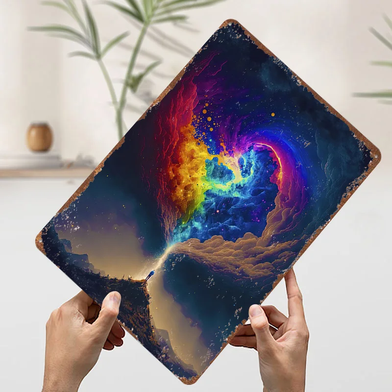 ألوان المجرة المعادن المشارك تين علامات جدار ديكور فني لتزيين الغرفة علامة معدنية مخصصة للديكور المنزل رجل الكهف #3