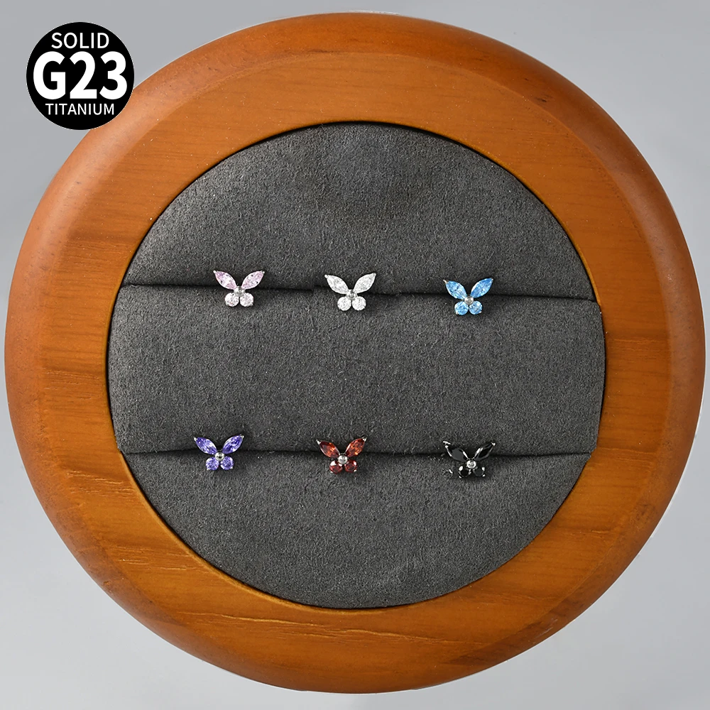 1/5 قطعة F136 التيتانيوم الزركون قرط الاذن المرصع داخليا الخيوط فراشة Labret ثقب الشفاه مونرو اللولب الزنمة ثقب المجوهرات