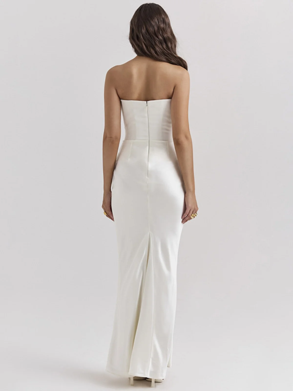

Sexy Bal One-oulder Birthday Par Dr Long Tail Finet Skirt High Waist Nude Color Women's Summer Faion Dr