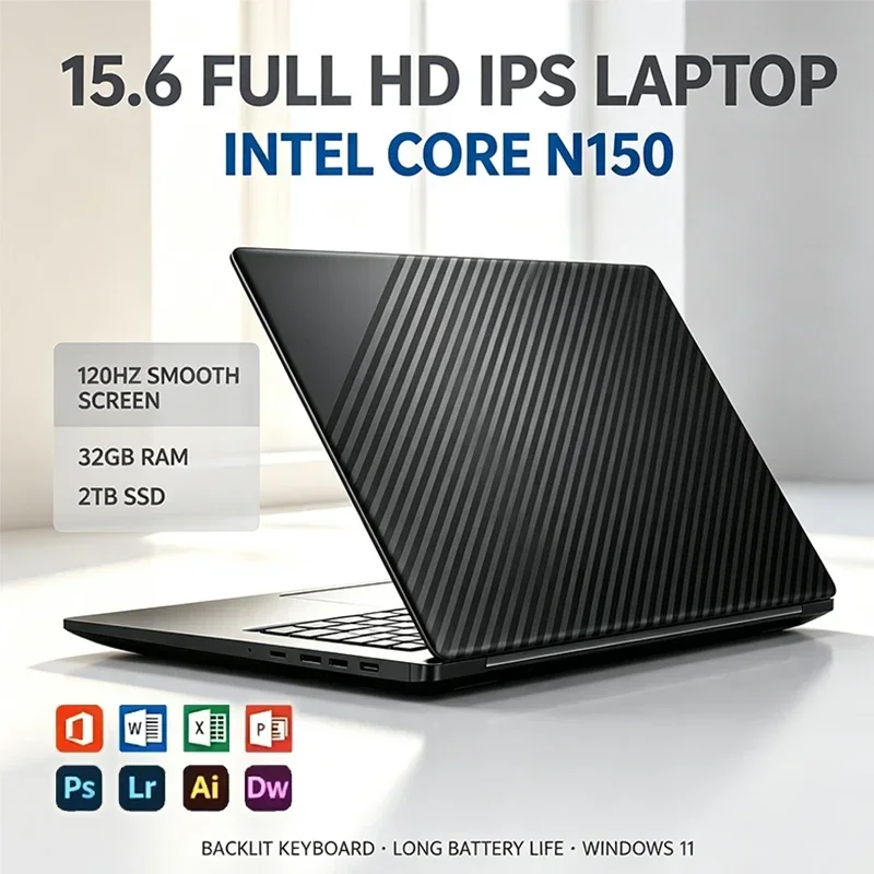 2026 15.6' Laptop Intel Core N150 32GB 2TB Gaming PC Ultra Slim Office Study Computer PC Windows 11 Pro 1920*1080 HD