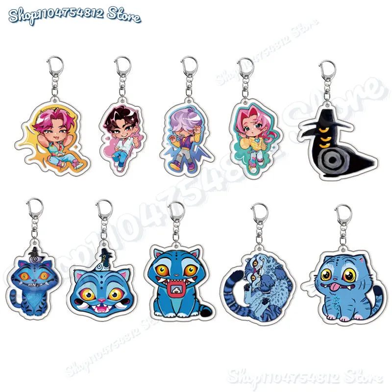 

Hot Kpop Demon Hunters Band Keychain for Accessories Huntrix Saja Boys Rumi Zoey Jinu Derpy Tiger Keyrings Key Chains Fans Gifts