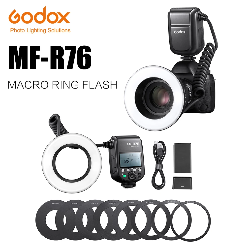 Godox MF-R76 RING76 5000K 매크로 LED 링 라이트 스피드라이트 플래시 라이트, 소니 캐논 니콘 카메라 5D 6D 7D 60D 70D 80D D850 A7MIV