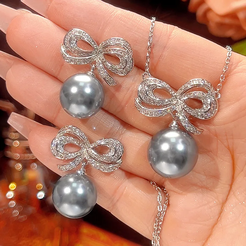 Jewelry Gold Plated Pearl Fashion Bow Set 16mm14mm