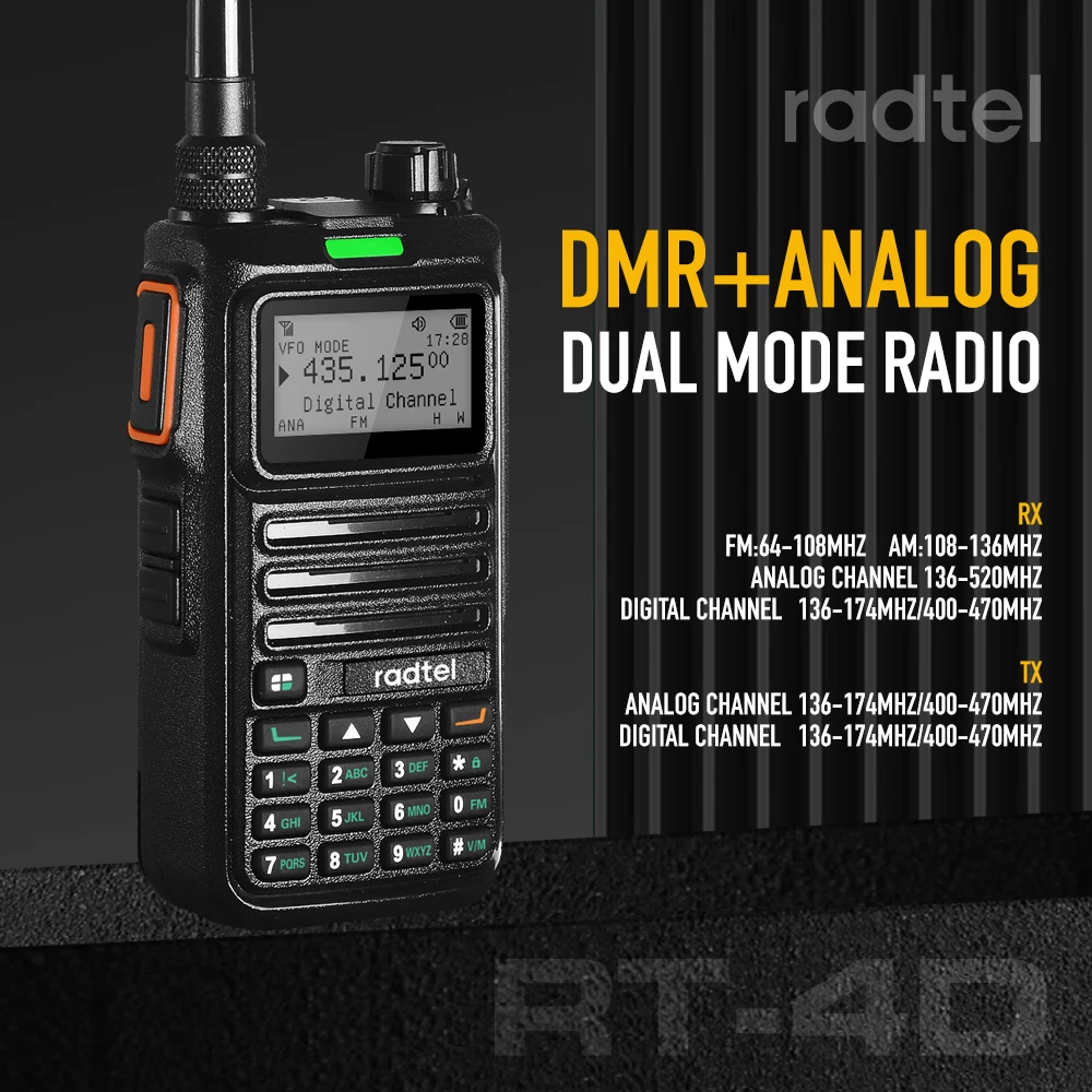 Radtel RT-4D digital dmr walkie talkie modo duplo analógico rádio em dois sentidos slot de tempo duplo nível 1 + 2 rádio amador 1024 canais