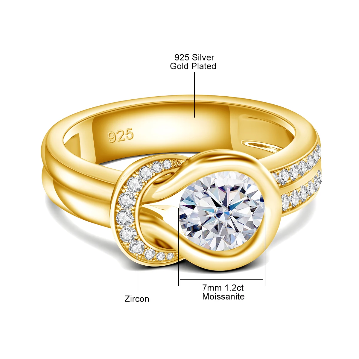 Mit Zertifikat Schleifenknoten Moissanit-Ring für Damen Hochzeitsband 7mm 1,2ct Verlobungsschmuck Luxusmarke Brautgeschenk Trendig – Detail 1