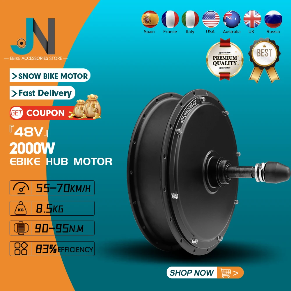 Snow Electric Bicycle Motor 48V 2000W 4.0 Tyre Brushless Rear Rotate Wheel Hub Motor Dropout 190mm For ebike Fat Tire Motor Kit