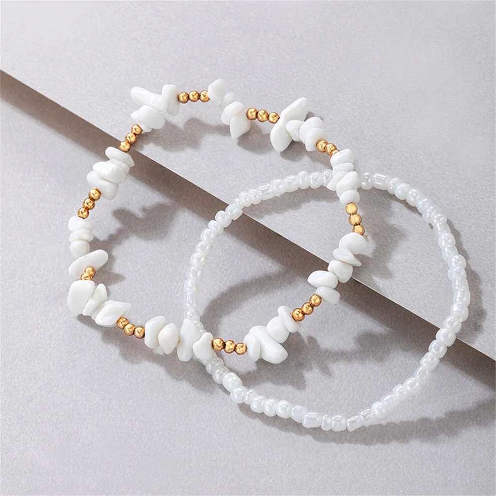 Fashion Beach White Stone Gold Bead Artificial Pearl Feet Chain Anklet For Women Female Vintage Sexy Adjustable Jewelry