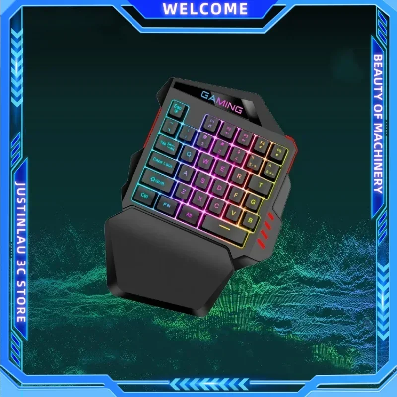 1Pcs 35 Key One Hand Wired Cyan axis Gaming Keyboard RGB Backlit Portable Mini Keyboard Game Controller for PC PS4 Xbox Gamer