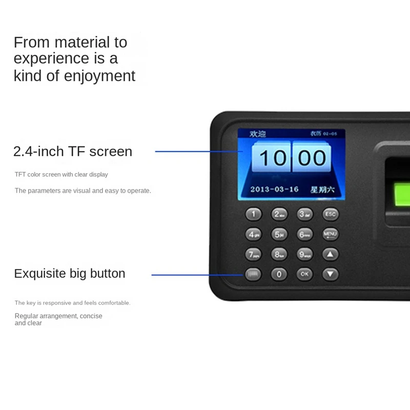 พลาสติกเครื่องเข้าร่วมประชุม Biometric Attendance System ความจุลายนิ้วมือ 1,000 รองรับไดรเวอร์ USB ดาวน์โหลดปลั๊ก AU