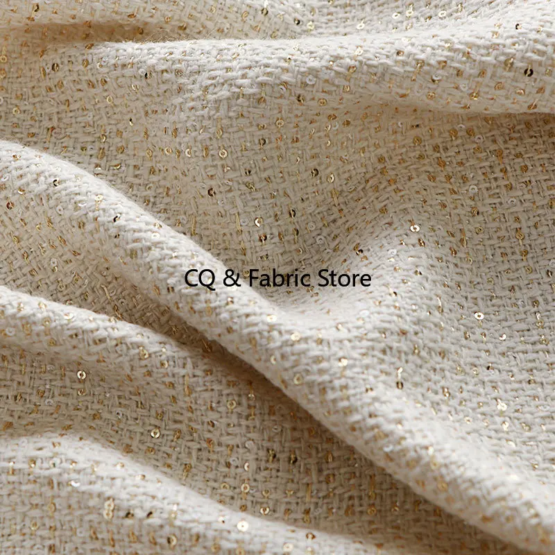 

White Tweed Fabric Sequin Weaving Small Fragrant Wind Blended Fabric Coat Jacket Skirt Handmade DIY Cloth