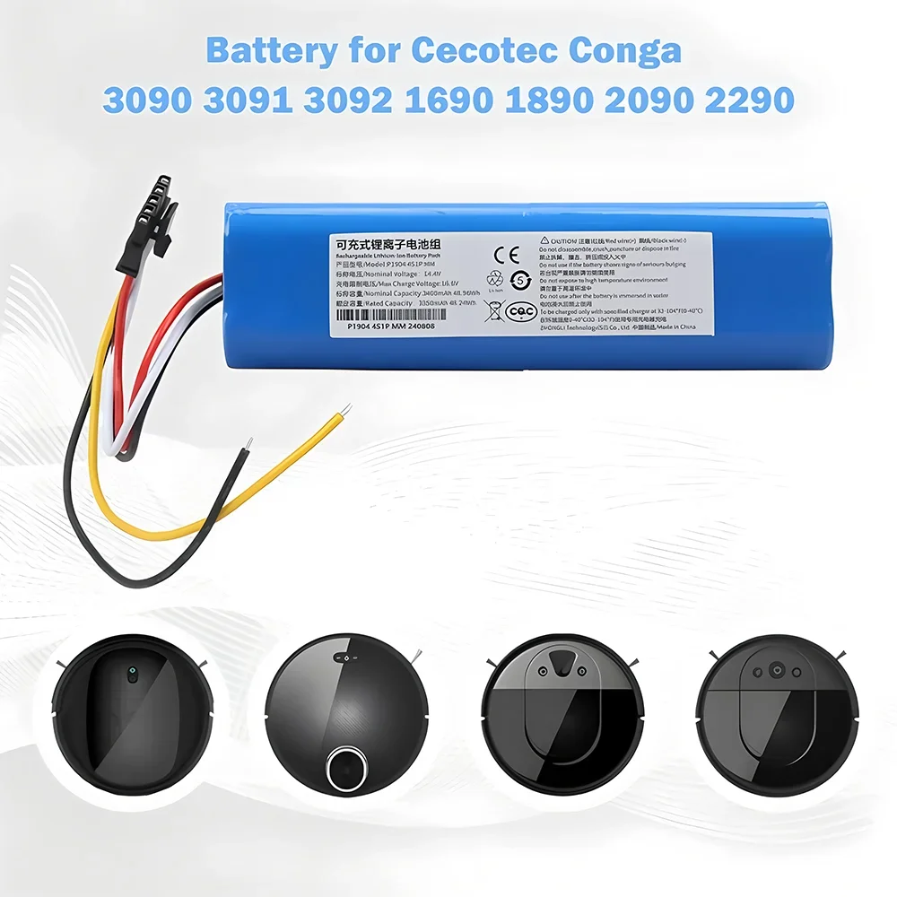 ل CECOTEC CONGA 3090 14.4 V 12800 mAh 3091 3092 2090 1690 1890 جهاز آلي لتنظيف الأتربة بطارية حزمة استبدال الملحقات