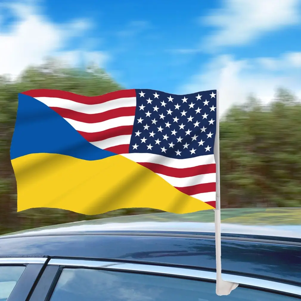 Ukraine SOS Car Window Flag 30*45cm With Flag Pole Vivid Color And Fade Proof Outdoor Decoration Banner Hand Held Stick Flag