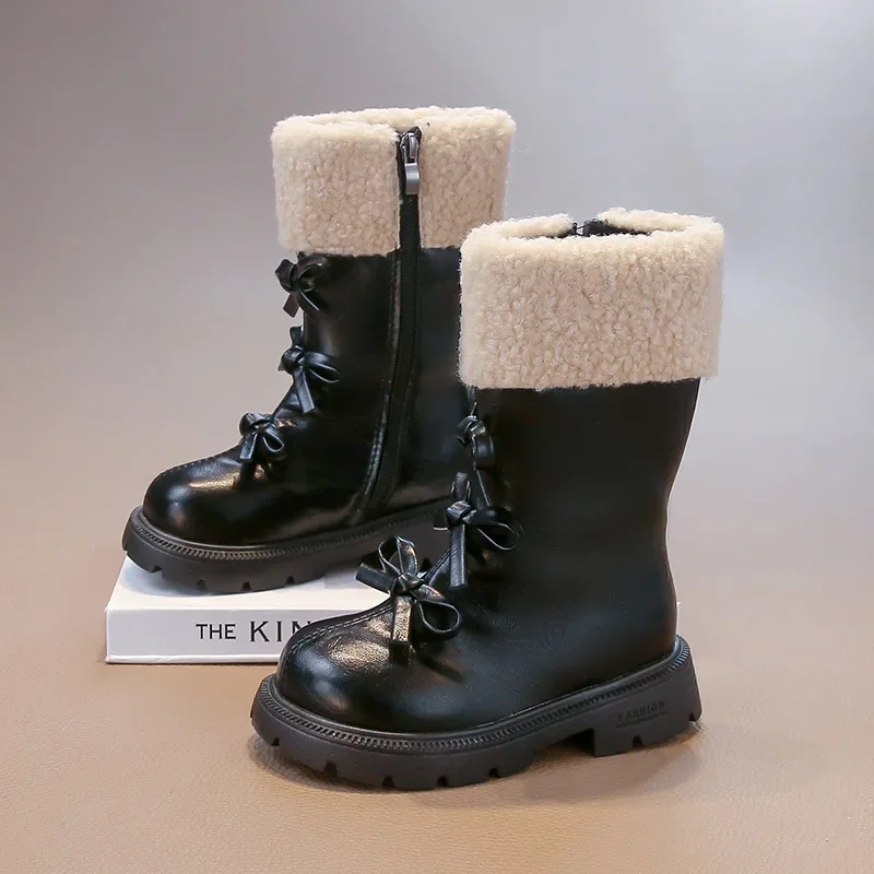 

Size 26-37 Winter Girls Snow Boots New Style Fashion Leather Soft Soled & Non Slip Versatile Comfort Kids Shoes