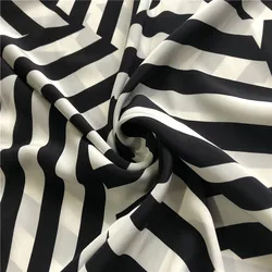 1 meter 100% Mulberry Silk 16 momme Crepe Silk Fabric Black White Stripes Printed 136cm 53