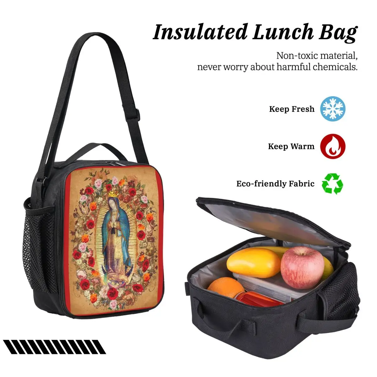 سيدة غوادالوبي مريم العذراء الكاثوليكية المكسيكية على ظهره الطالب BookBag حقيبة مدرسية 3ps معزول حقيبة الغداء مقلمة