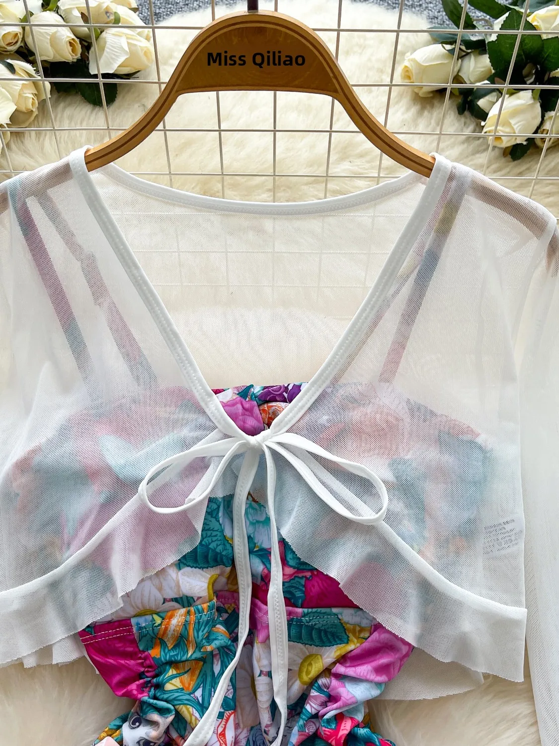 ビーチバケーション 花柄プリント ワンピース水着セット レディース スリムフィット カバーアップ 軽量カーディガン アウター 夏休み