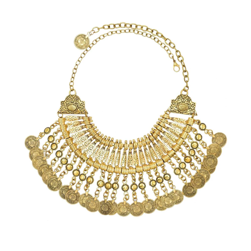 Traditionelle indische afghanische pakistanische ethnische Münzen Quaste Halsband Halskette Vintage goldene Legierung Münzen Kragen Damen Halsschmuck – Detail 10
