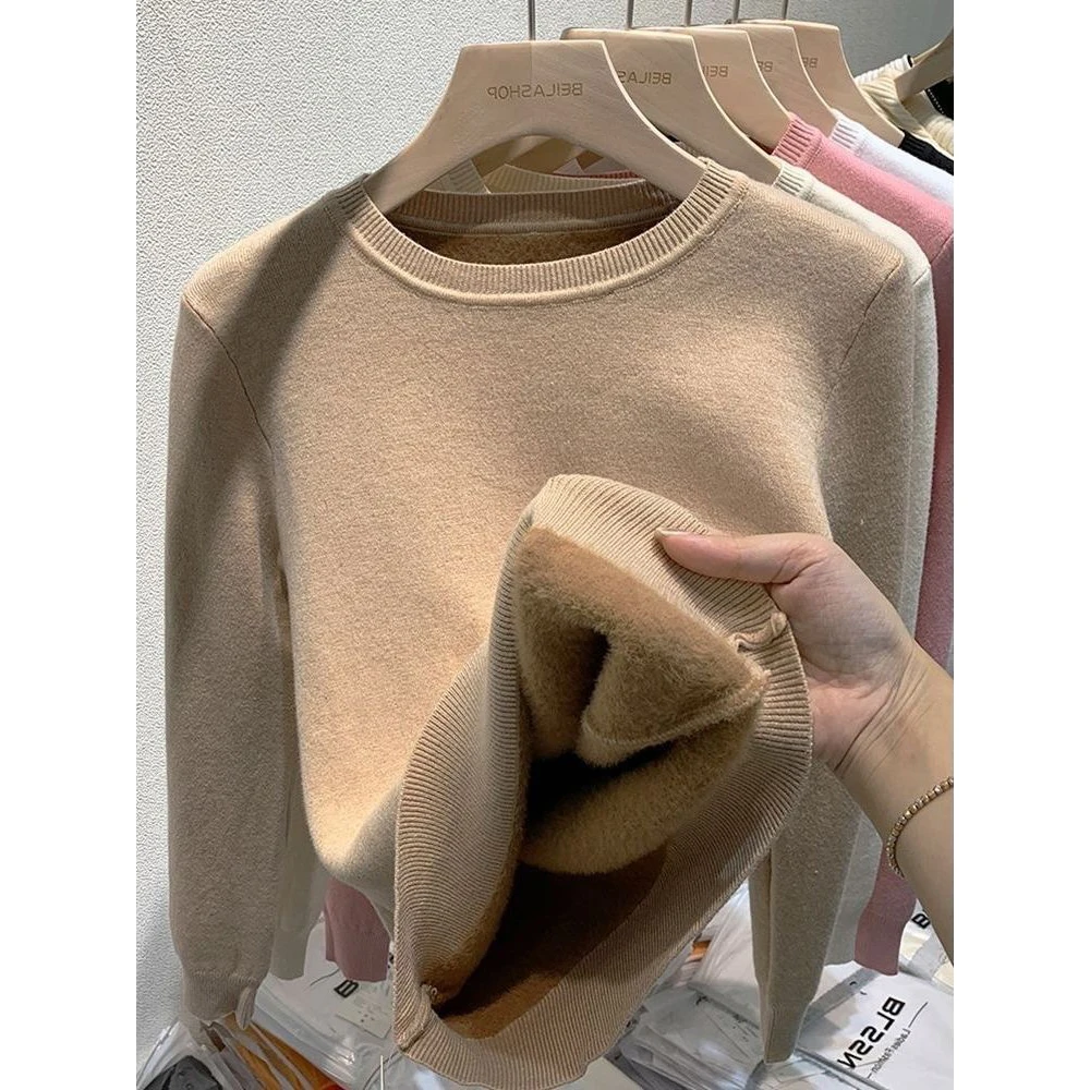 Thicken Velvet Turtleneck Sweater Women Korean Fashion Lined Warm Sueter Knitted Pullover Slim Top Winter Jersey Knitwear Jumper