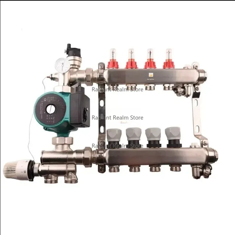 

2-12 ways stainless steel hydronic plumbing manifolds collectors bar for radiant floor heating system with mixing valve and pump