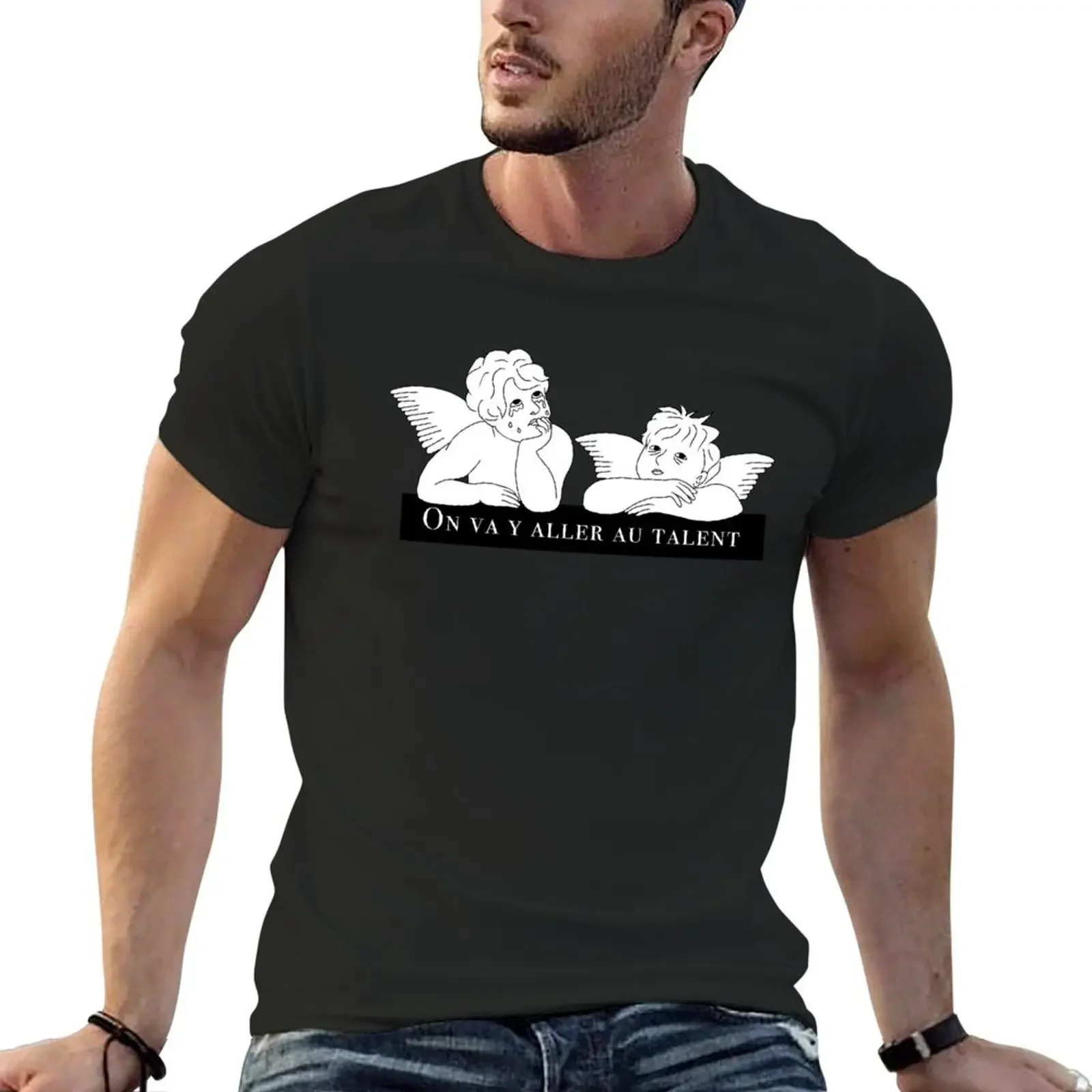 Exhausted angels white text - big logo T-Shirt sports fans Aesthetic clothing t shirt men