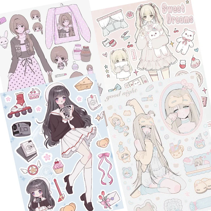 

Sweet Dreams Kawaii Stickers Cute Cartoon Girl Decals for Journal, Diary, Scrapbooking