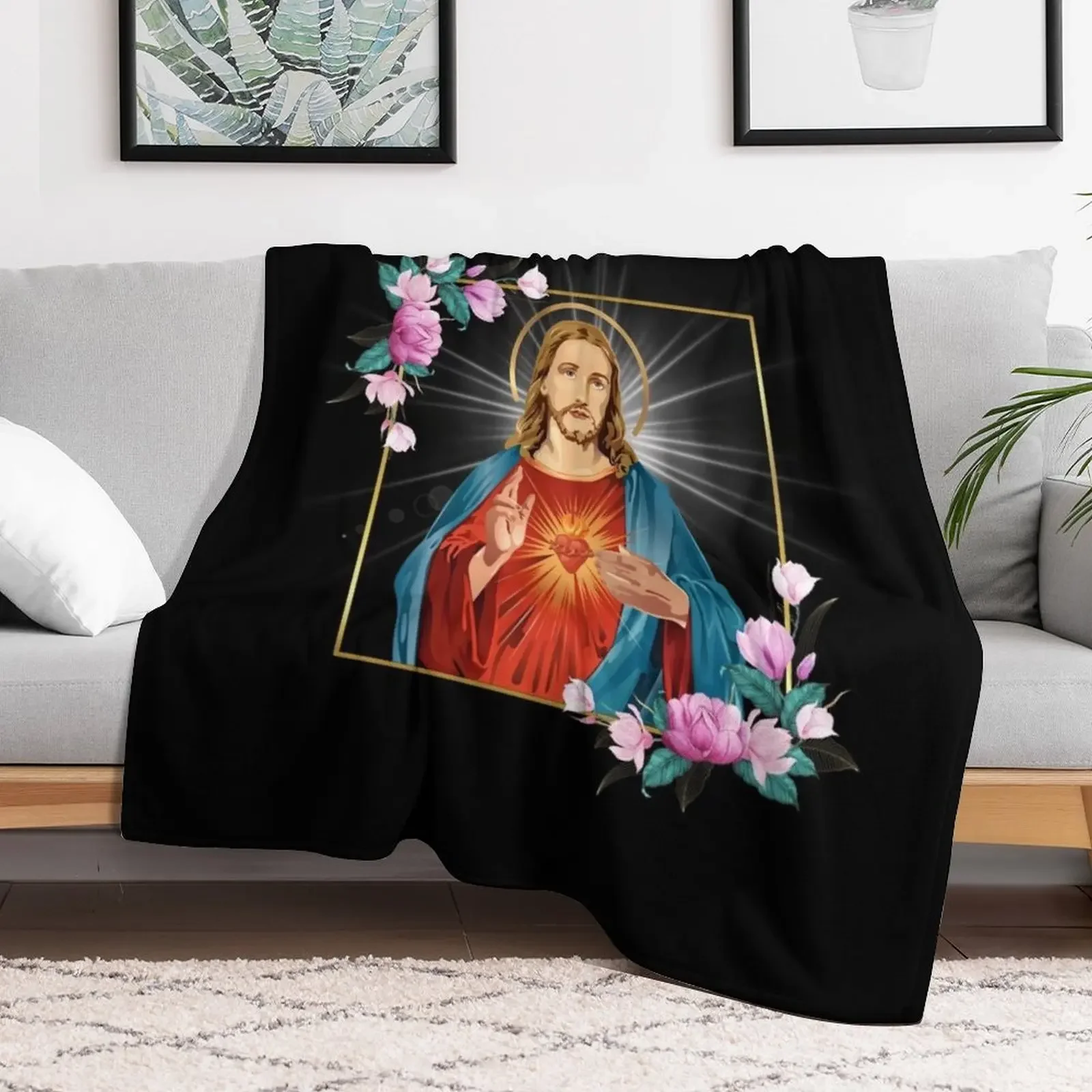 Immaculate Heart of Jesus Christ Sacred Heart Catholic Gift Throw Blanket Heavy wednesday Decoratives Blankets