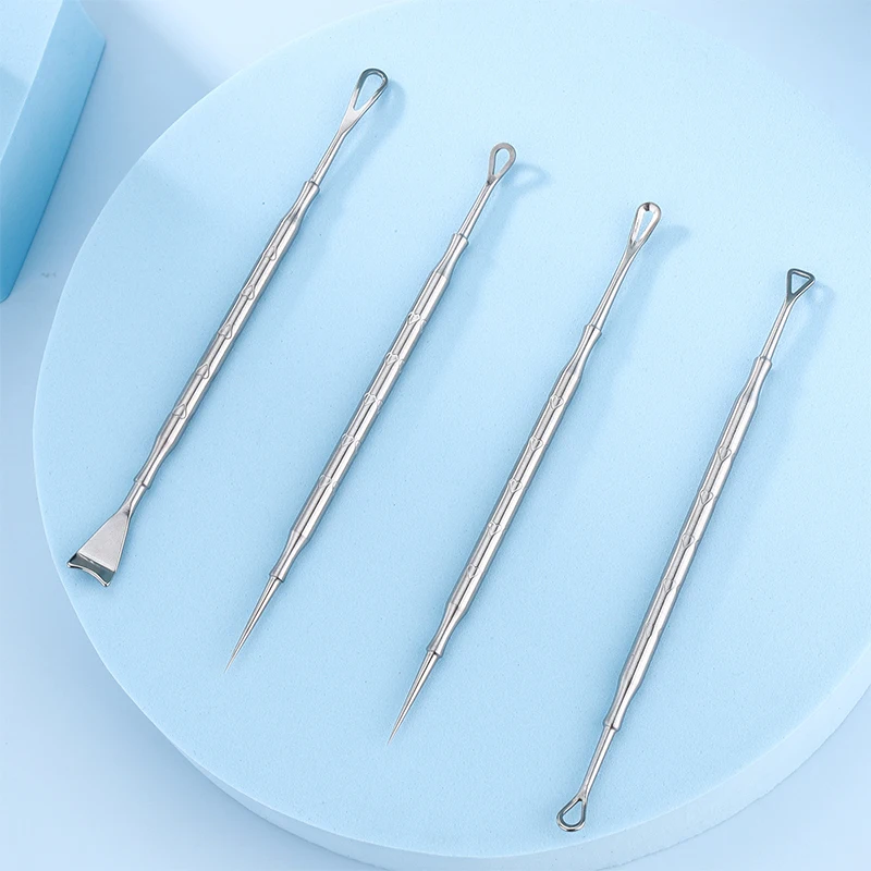 Aiguille d'acné en acier inoxydable, pour éliminer les points noirs et presser les boutons, dissolvant de points noirs, outil Popper, soins de la peau, 1/4 pièces