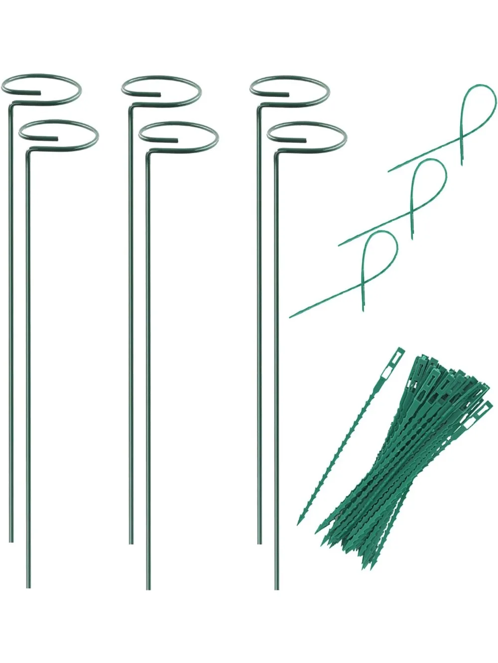 

6-Pack 15.9" Plant Support Stakes – Single Stem Stakes with Support Rings & Twist Ties for Flowers & Veggies