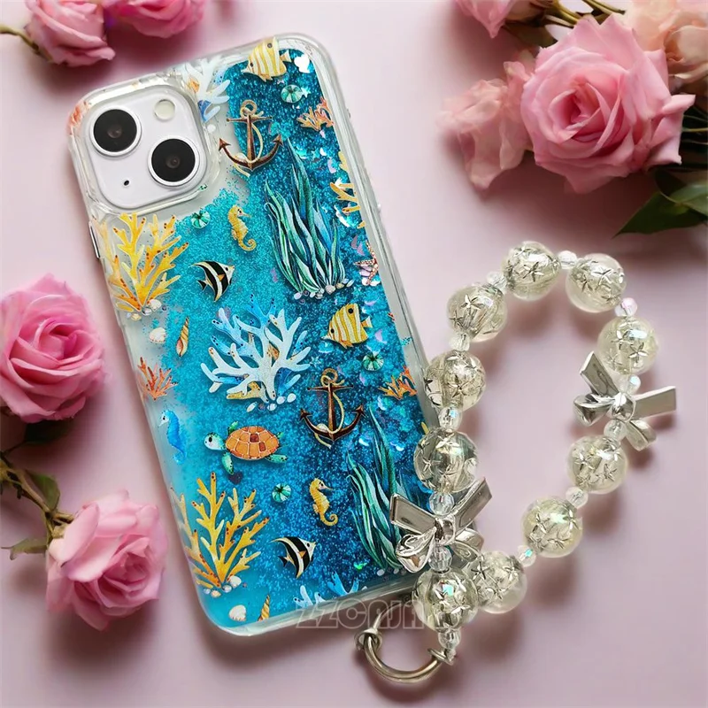 Whale Dolphin For Samsung Galaxy S24 S25 Ultra S23 FE 5G S22 S21 S20 S10 Plus Note 20 10 9 8 Case Glitter Liquid Quicksand Cover