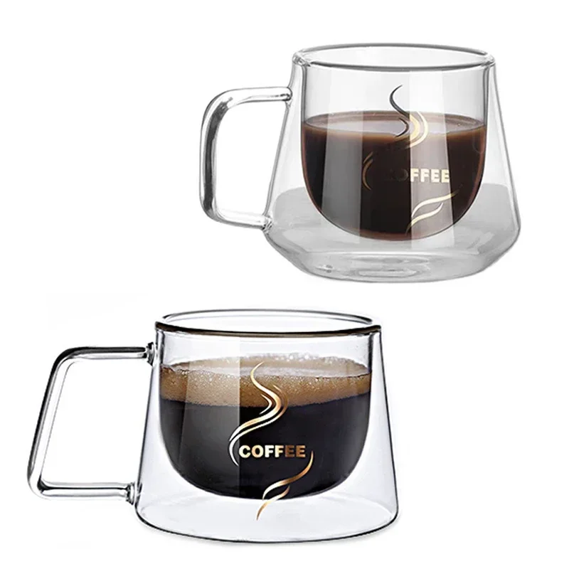 2 stücke 200ml doppelwandige Glas kaffeetasse hitze beständige Espresso tasse thermo isolierte Tasse Tee Wasser Trink geschirr Hafer behälter