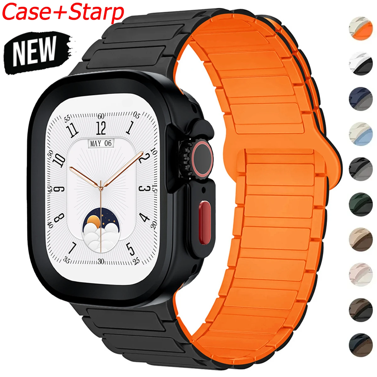 Magnetic Strap+Case for Apple Watch Ultra 2 49 42 45 44 S10 46mm silicone Band cover for IWatch Series 9 8 7 6 5 4 42mm 40 41mm