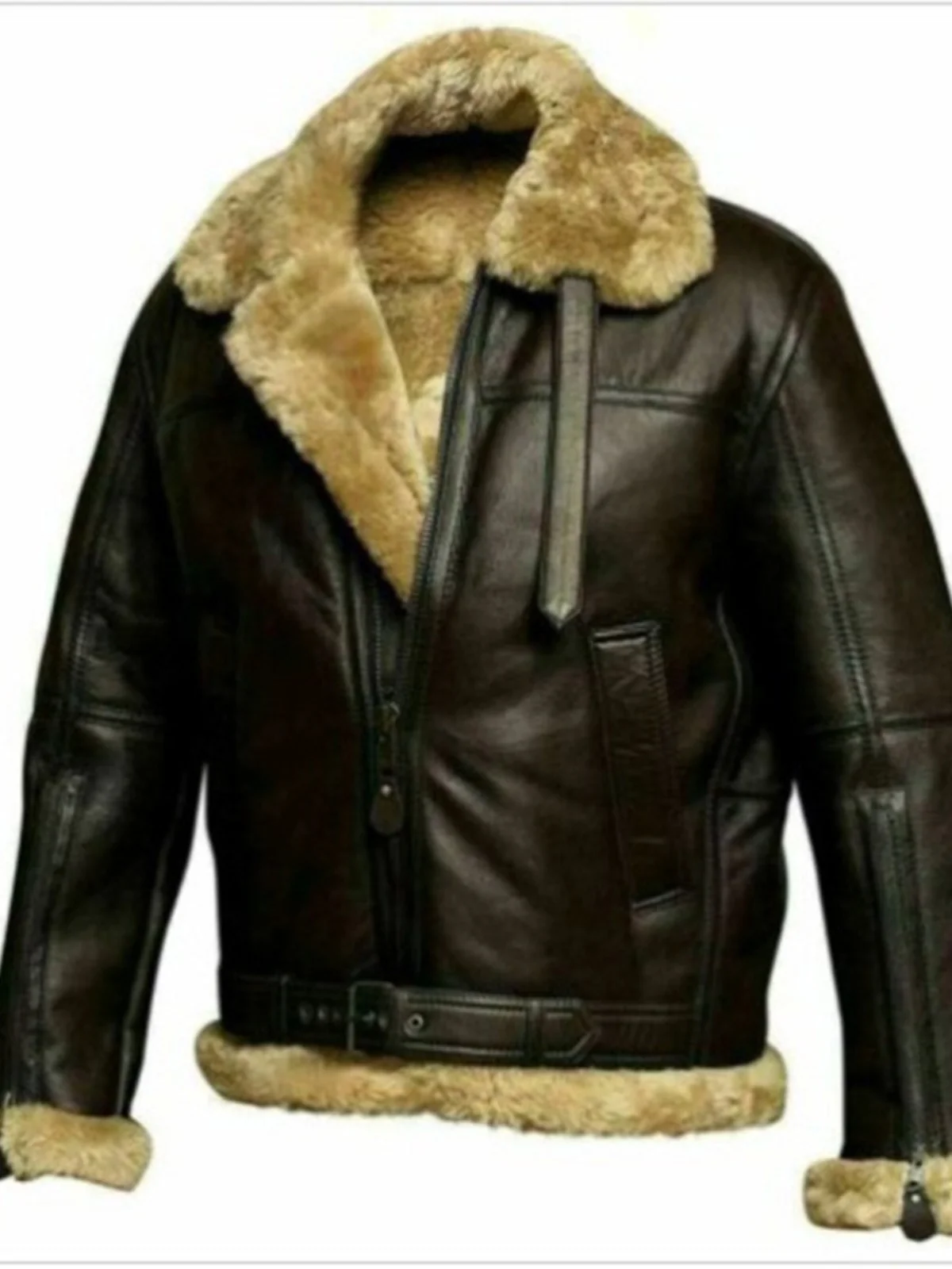 

Thiened Faux Leather Jaet Men's Zipper Collar Brown Inner Fce Winter Coat Nordic Sle Long Sve Casual Sle