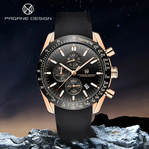 Pagane Design 2025 nuevo cronógrafo de cuarzo para hombre zafiro de lujo acero inoxidable resistente al agua 3Bar luz nocturna C3 reloj Casual