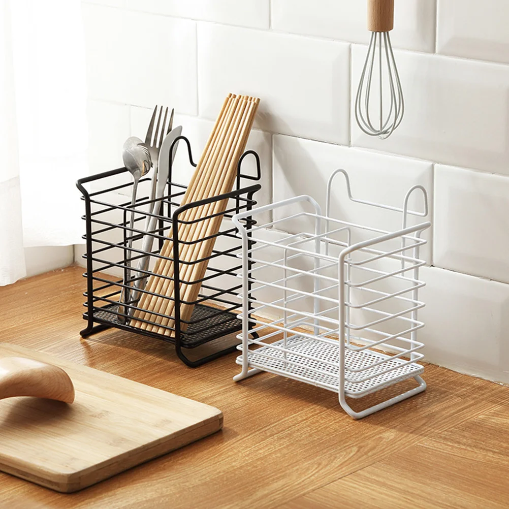 

Metal Chopstick Utensil Holder Drying Rack Stand Organizer Dense Drainage Holes Hook Back Hanging Cabinet Door Compatible