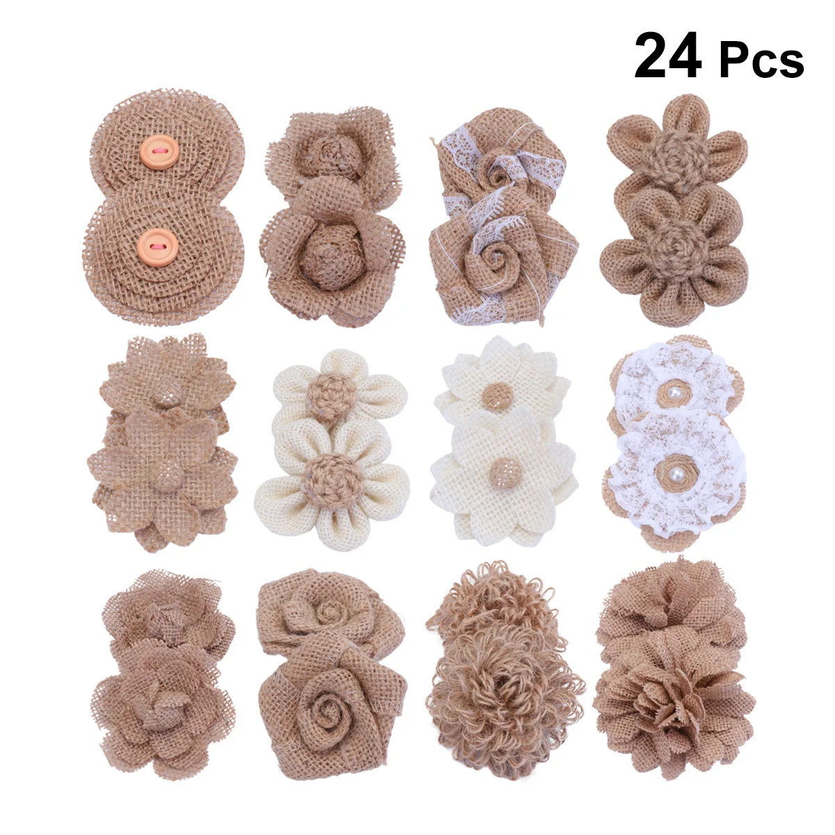 

24pcs Rose Flower Decor Set Burlap Simulation Craft Diy Materials For Wedding Party Hat Shoes Bag Accessories Jute Flower Linen