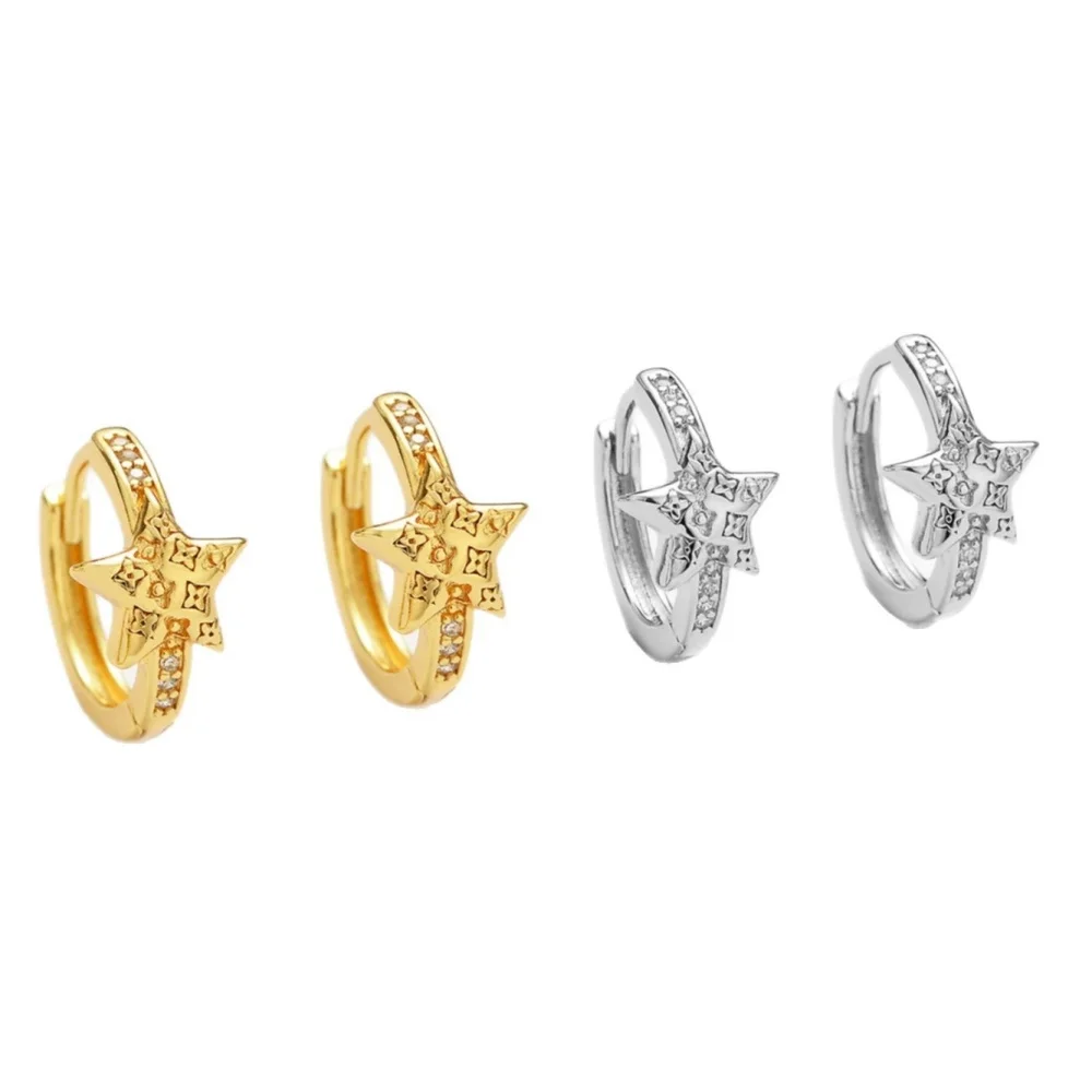 لطيف الذهب والفضة اللون الأبيض الزركون الأذن الصغيرة مشبك أنثى ستار هوب أقراط للنساء هدايا مجوهرات الزفاف