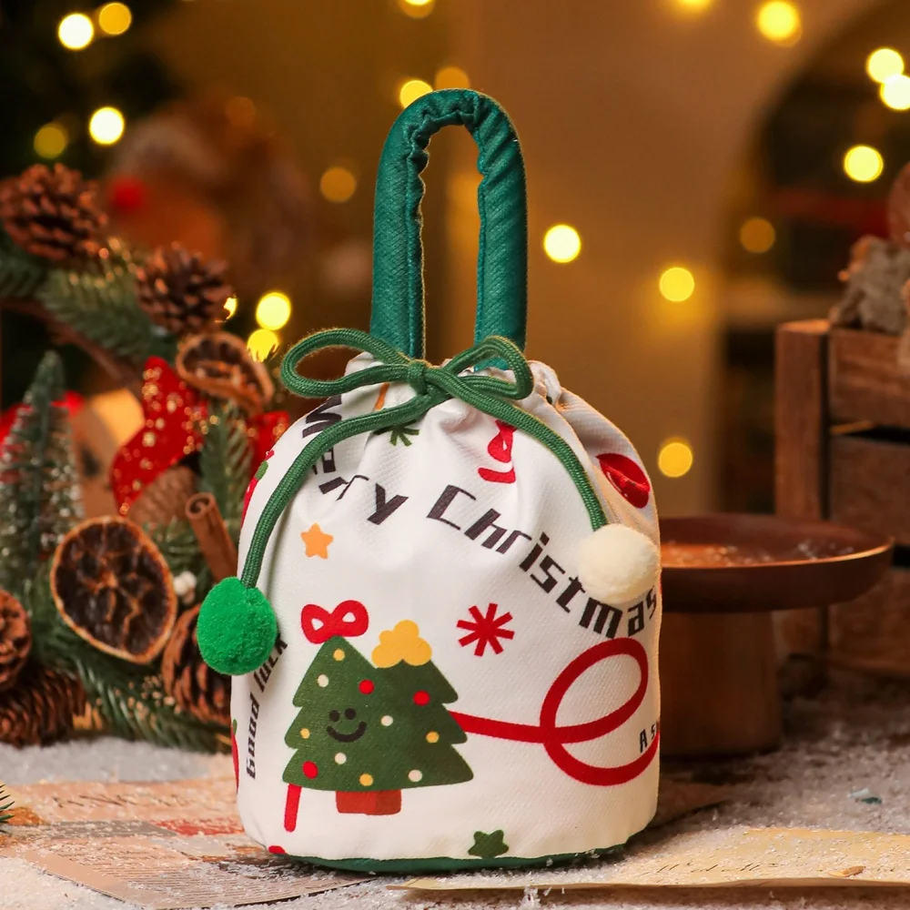 Christmas Gift Bags Cartoon Candy Bag with Bow Biscuits Apple Packaging Bag Children's Gifts Drawstring Bags Party Supplies
