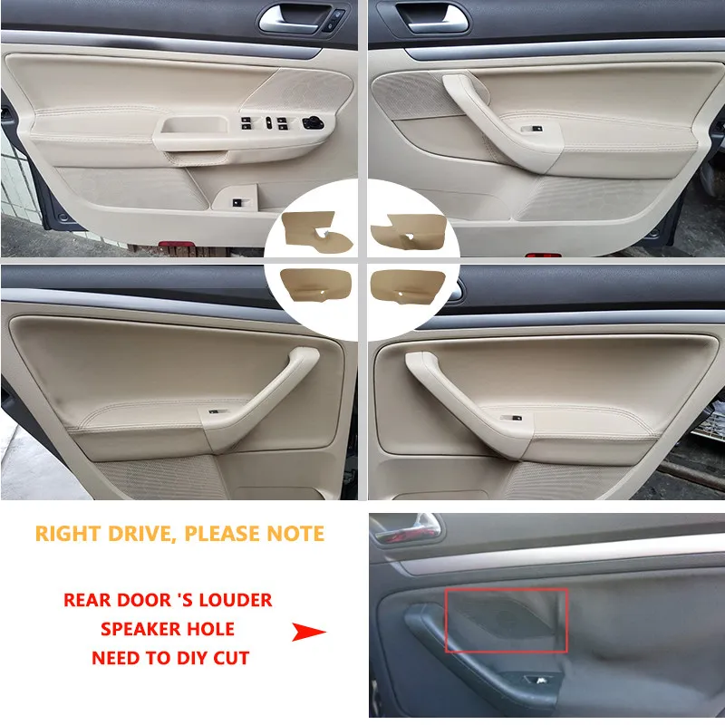 For VW Golf 5 Jetta 2005-2010 Black with black Thread only for 4 doors model Car Accessories Door Panel Microfiber Leather Cover