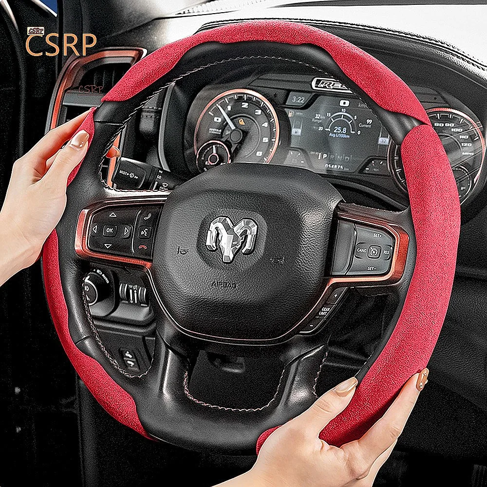 Universal Split Snap-On Suede Steering Wheel Cover for Ram Pickup Promaster 1500-5500 Black Brown Red