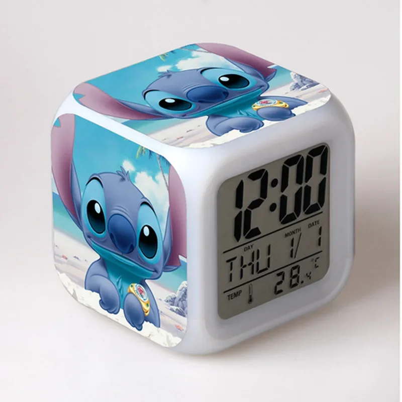 Disney Stitch Wecker Nachtlicht Farbwechsel 7 LED Schreibtisch Home Decor Anime Lilo & Stitchs Stich Kinder Cartoon Wecker